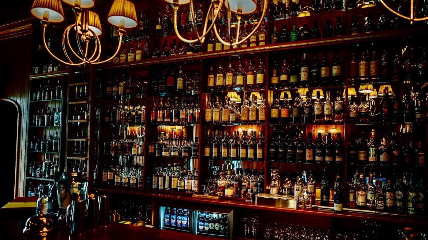 A shelf of whisky bottles